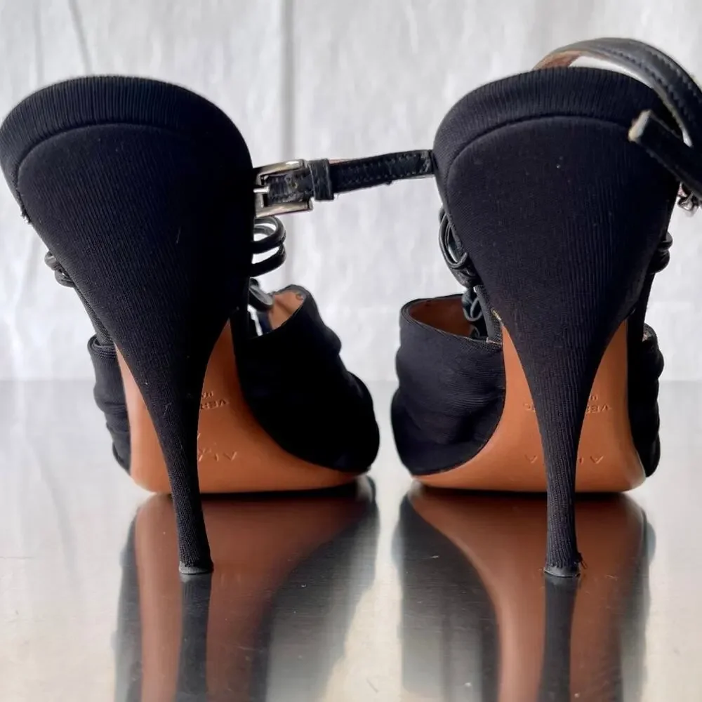 Alaïa Paris Black Knit Strappy Stiletto Heels Size 41 US 10.5-11